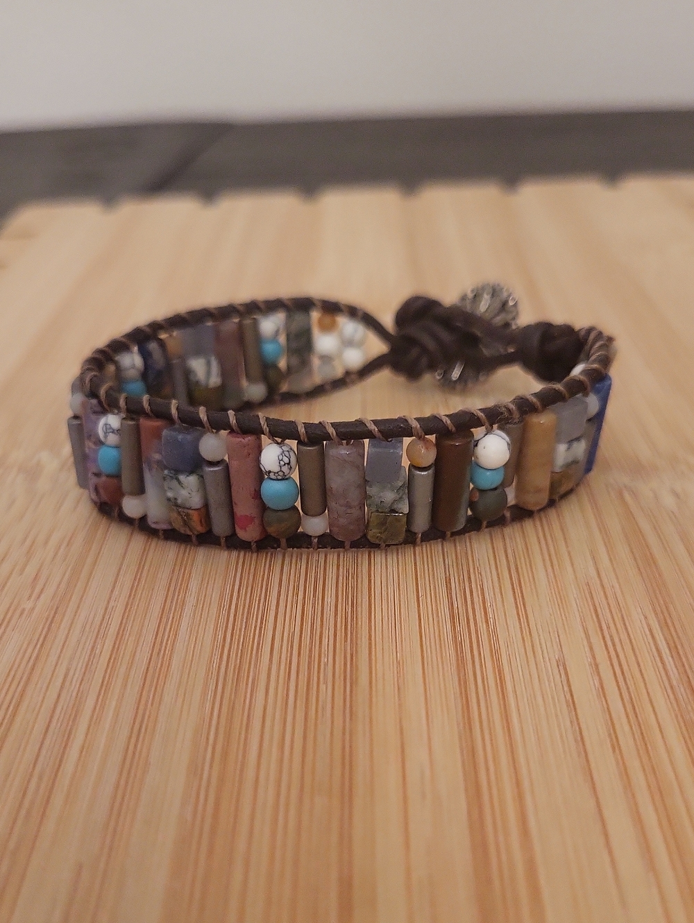Handmade Multicolor Gemstone Beaded  Leather Wrap Bracelet